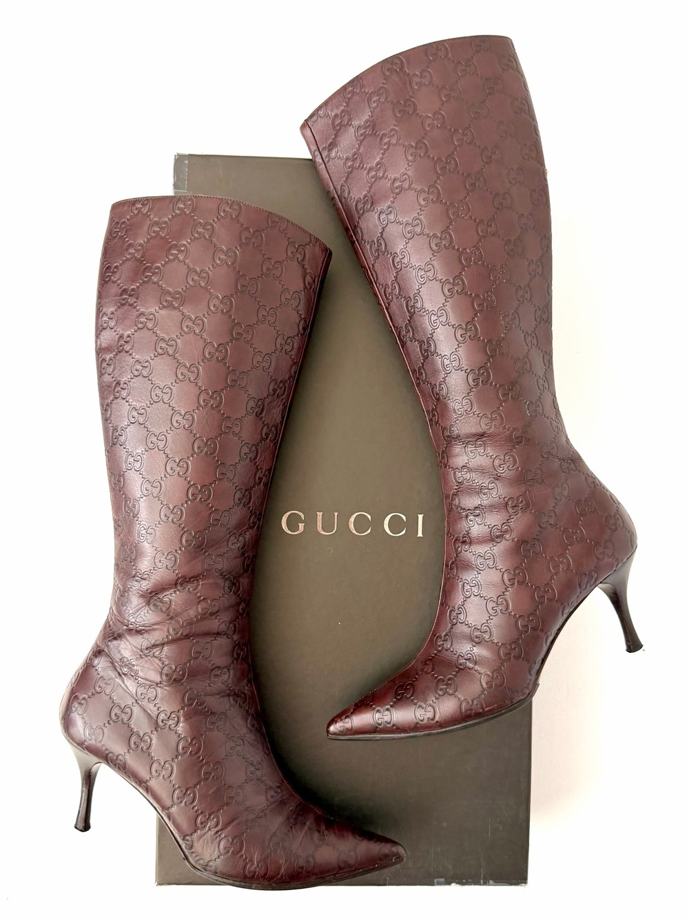 GUCCI | Guccissima GG Leather Knee High Boots Pointed Toe Vintage Y2K EU 38 C